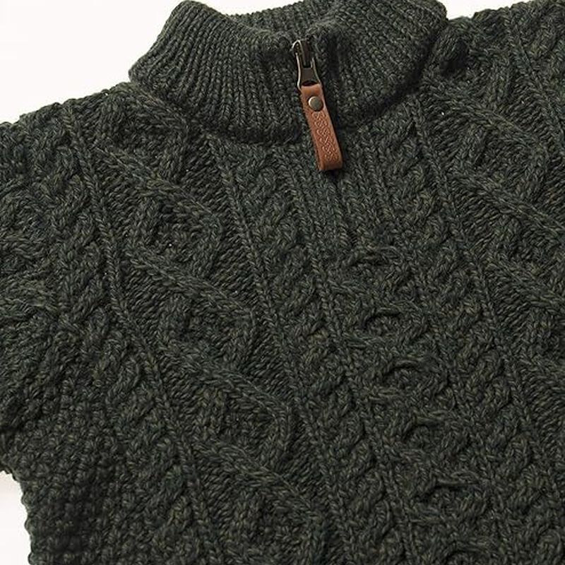 Kid's Zip Neck Aran 100% Merino Wool Sweater